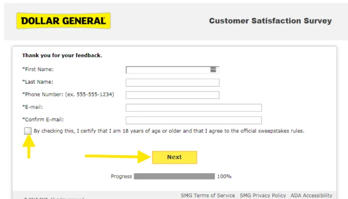 Official survey submit page Official survey submit page
